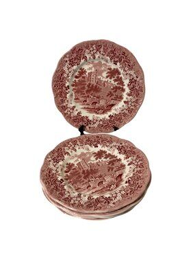 Set of 5 Romantic England With Red Transfer Scene Derbyshire Haddon Hall